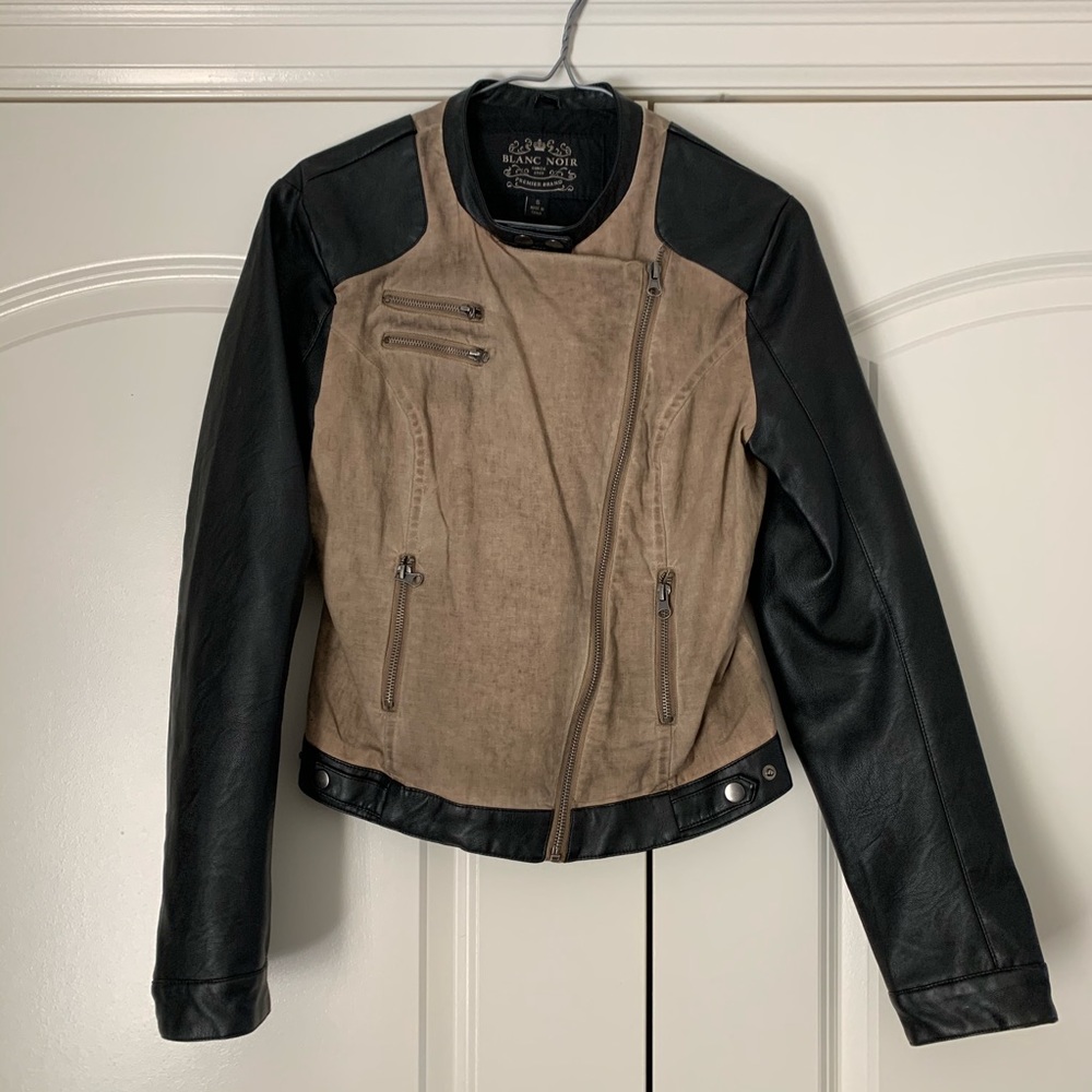 ❤️Blanc Noir Moto Jacket S Black Tan Faux Leather